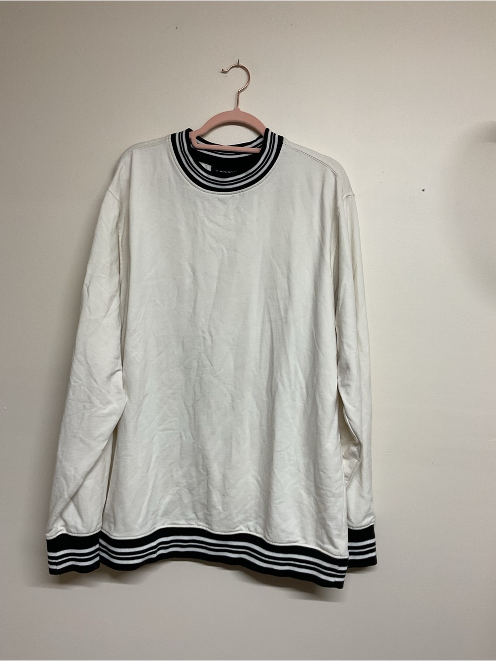 No Boundaries White Long-Sleeve Crewneck with Black Stripe Accents
